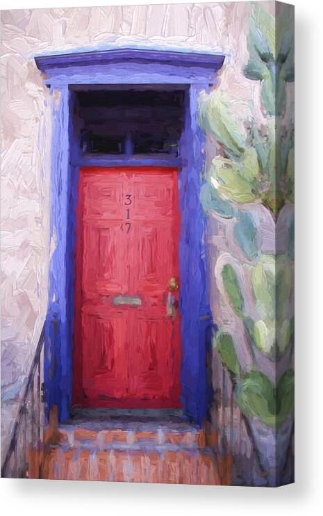 Tucson Canvas Print featuring the photograph Red Door 317 Tucson Barrio Painterly Effect by Carol Leigh