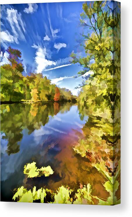 Autumn Canvas Print featuring the painting Reflections on the Canal II by David Letts