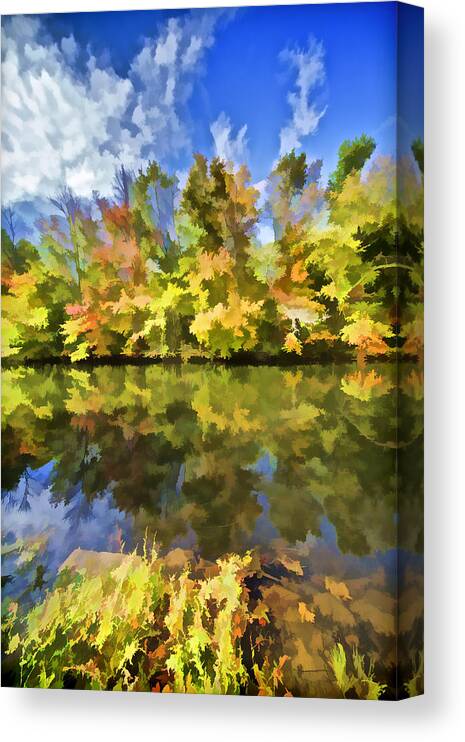 Autumn Canvas Print featuring the painting Reflections on the Canal III by David Letts