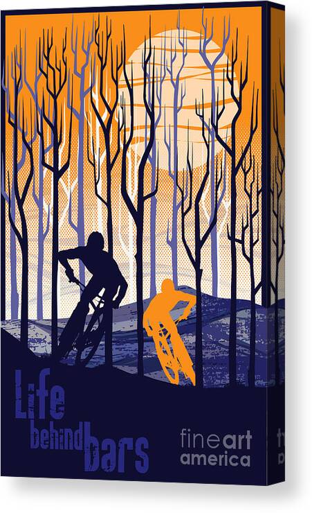 Mountain Bike Poster Canvas Print featuring the painting Retro Mountain Bike Poster Life Behind Bars by Sassan Filsoof