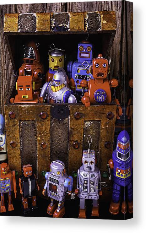 Robots Canvas Print featuring the photograph Robots In Treasure Box by Garry Gay