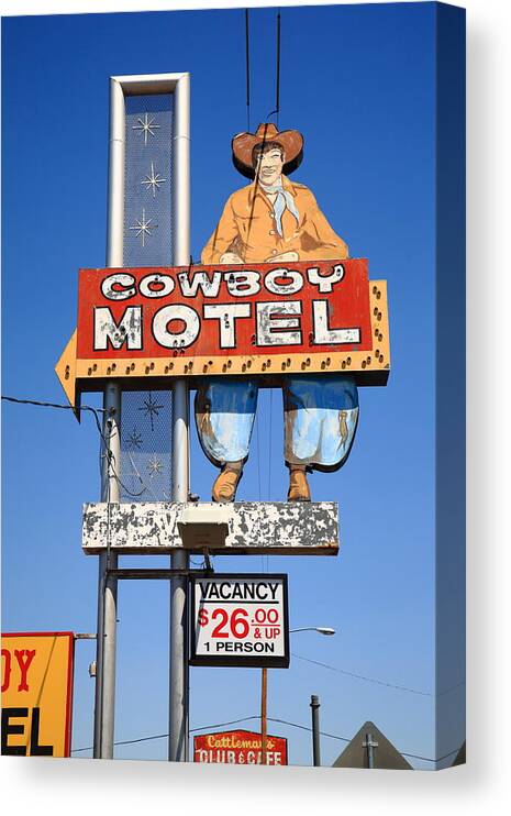 66 Canvas Print featuring the photograph Route 66 - Cowboy Motel 2012 by Frank Romeo
