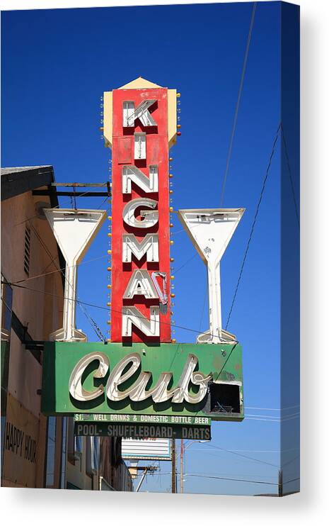 66 Canvas Print featuring the photograph Route 66 - Kingman Club Neon 2012 by Frank Romeo