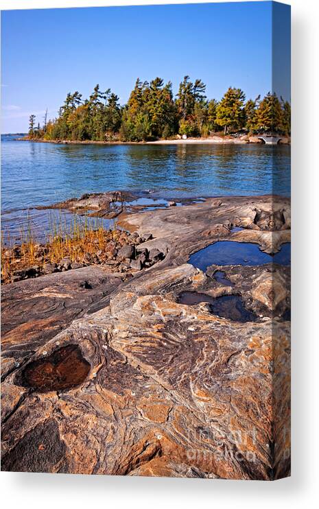 Georgian Bay Canvas Print featuring the photograph Rugged Island Beach by Charline Xia