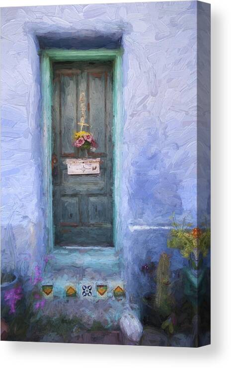 Arizona Canvas Print featuring the photograph Rustic Door in Tucson Barrio Painterly Effect by Carol Leigh