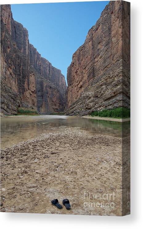 Big Bend National Park Canvas Print featuring the photograph Sandals in Santa Elena Canyon Big Bend National Park Texas by Shawn O'Brien