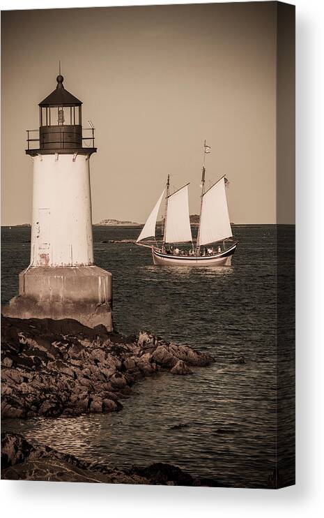 Salem Canvas Print featuring the photograph Schooner sailing into harbor by Jeff Folger
