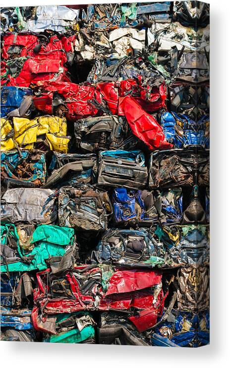 Scrap Cars Canvas Print featuring the photograph Scrap cars colorful heap by Matthias Hauser