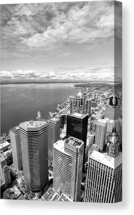 Downtown Seatle Canvas Print featuring the photograph Seattle Overlook Black and White by Jenny Hudson