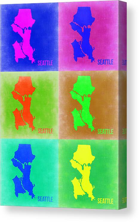 Seattle Canvas Print featuring the painting Seattle Pop Art Map 3 by Naxart Studio