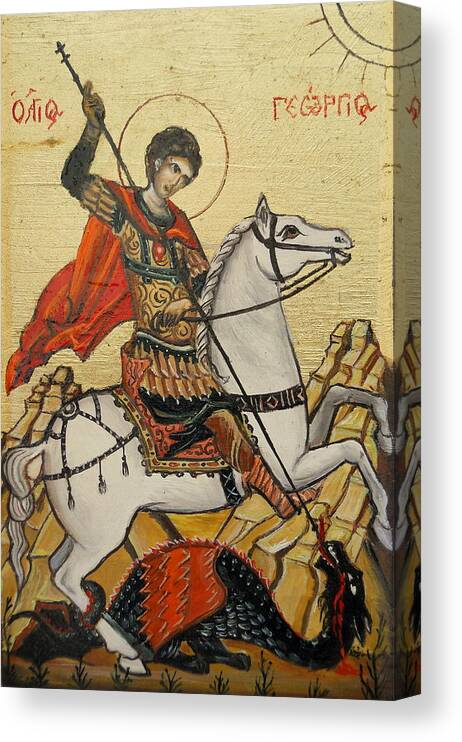 Icon Canvas Print featuring the painting Sf. George and the dragon by Sorin Apostolescu