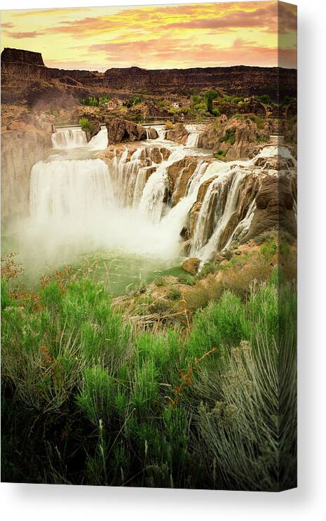 Scenics Canvas Print featuring the photograph Shoshone Falls At Sunset by Powerofforever