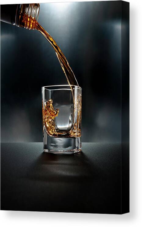 Alcohol Canvas Print featuring the photograph Shot Glass Drink On Black by Chris Stein