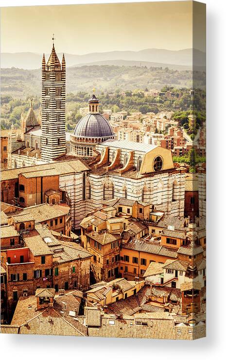Gothic Style Canvas Print featuring the photograph Siena Cathedral Over The Old Town by Giorgiomagini
