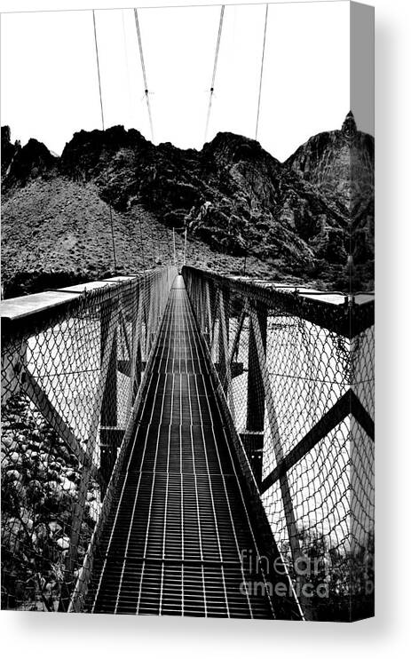 Grand Canyon Canvas Print featuring the digital art Silver Bridge over Colorado River at bottom of Grand Canyon National Park Conte Crayon by Shawn O'Brien