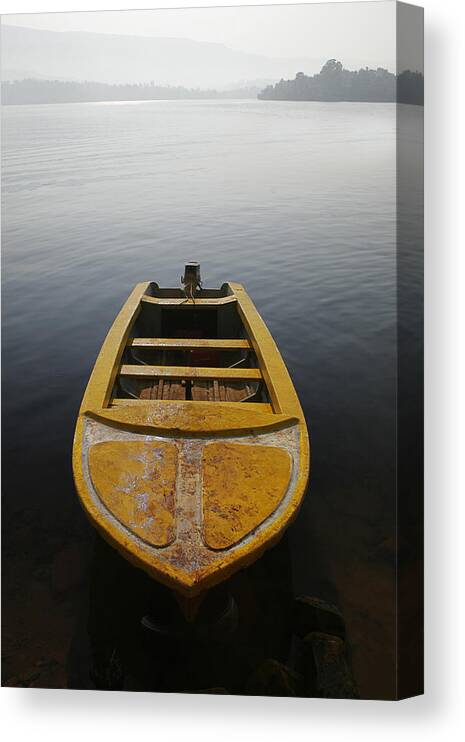 Boat Canvas Print featuring the photograph SKC 0042 Calmness anchored by Sunil Kapadia