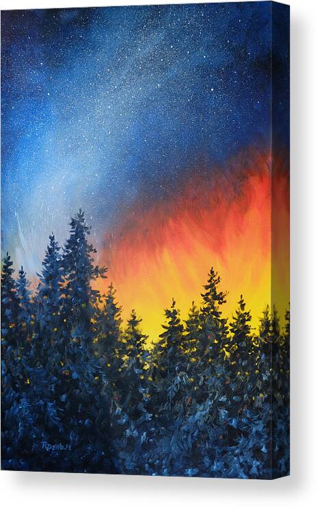 Night Canvas Print featuring the painting Sky Fire by Richard De Wolfe