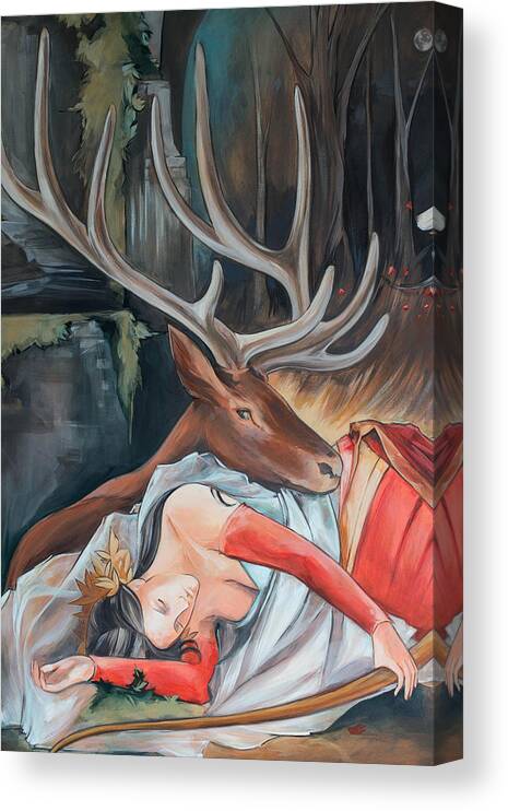 Sleeping Beauty Canvas Print featuring the painting Sleeping Huntress by Jacqueline Hudson