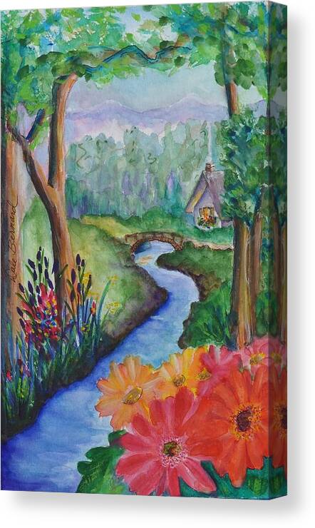 Cottage Canvas Print featuring the painting Sleepy Forest Cottage by Dale Bernard