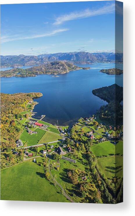 Scenics Canvas Print featuring the photograph Small Community In The Fjords by Sindre Ellingsen