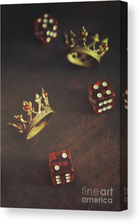 Atmosphere Canvas Print featuring the photograph Small crowns with dice on table by Sandra Cunningham
