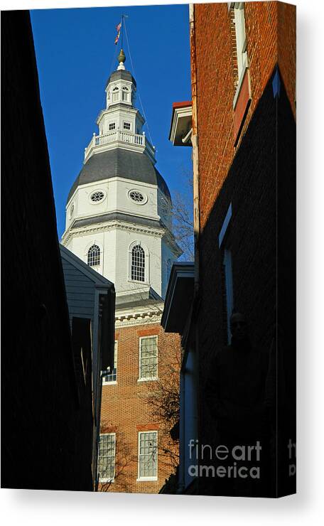 Sneak Peak View - Maryland State House Canvas Print featuring the photograph Sneak Peak View - Maryland State House by Emmy Vickers