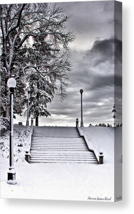 Cityscape Canvas Print featuring the photograph Snow Stairs by Steven Reed