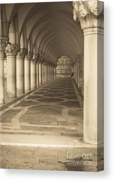 Italy Canvas Print featuring the photograph Solitude under Palace Arches by Prints of Italy