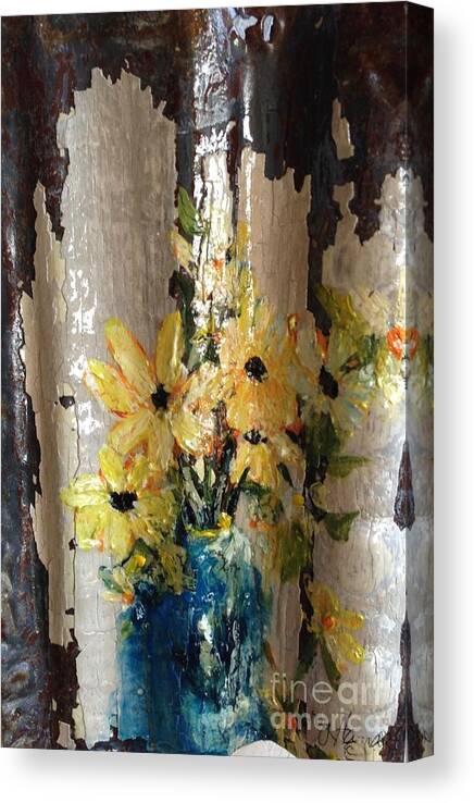 Sunflower Canvas Print featuring the painting Something Old and Something New by Sherry Harradence