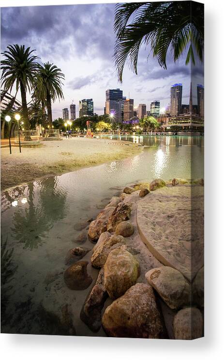 Tranquility Canvas Print featuring the photograph South Bank Beach In Brisbane by Yves Andre