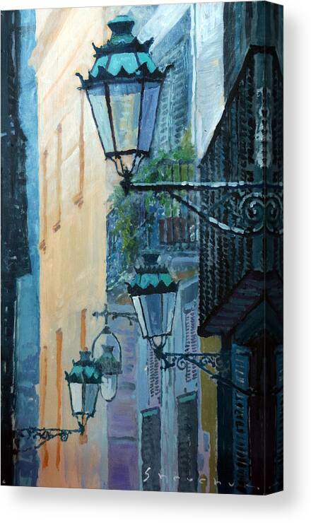 Acrylic On Paper Canvas Print featuring the painting Spain Series 07 Barcelona by Yuriy Shevchuk