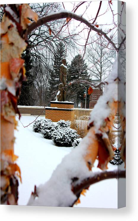 Michigan State University Canvas Print featuring the photograph Sparty in the Winter by John McGraw
