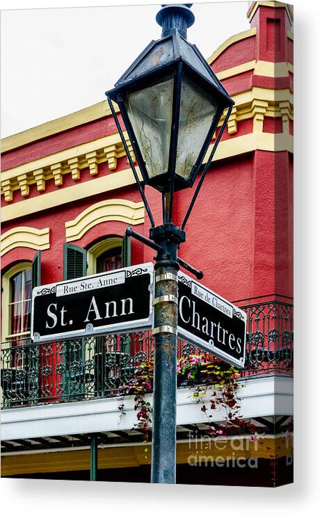 Sign Canvas Print featuring the photograph St. Ann and Chartres NOLA by Kathleen K Parker