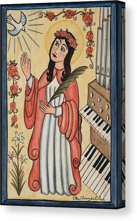 St. Cecilia Canvas Print featuring the painting St. Cecilia with organ and dove by Ellen Chavez de Leitner