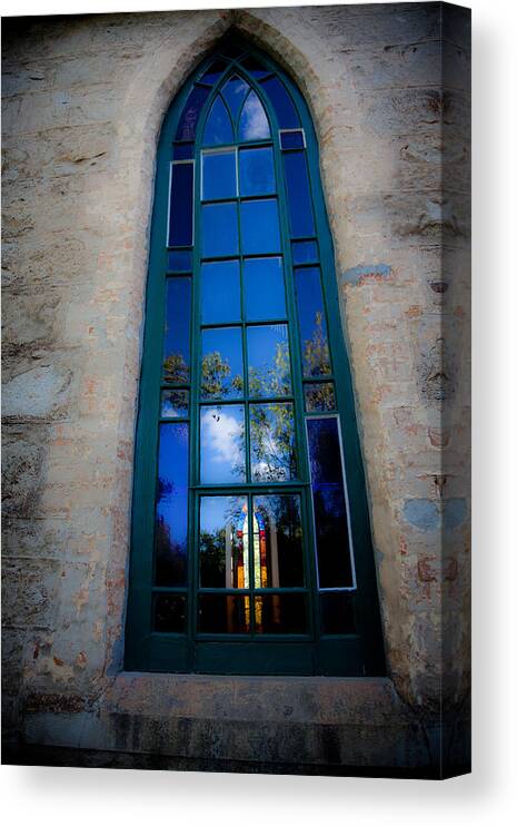 Church Canvas Print featuring the photograph Stained glass Window in Window by Carole Hinding