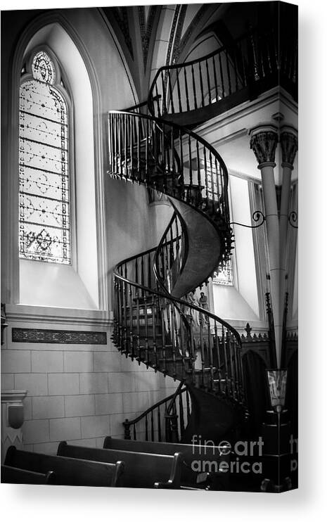 Loretto Chapel Canvas Print featuring the photograph Staircase Black and White by Jim McCain