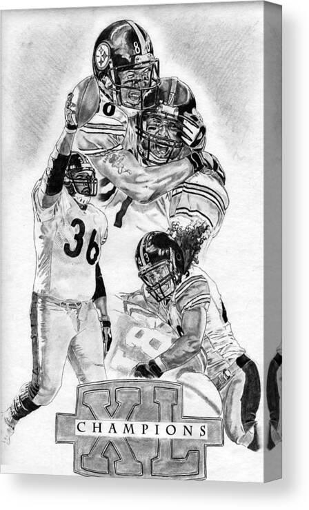 Champions Canvas Print featuring the drawing Steelers Champions by Jonathan Tooley