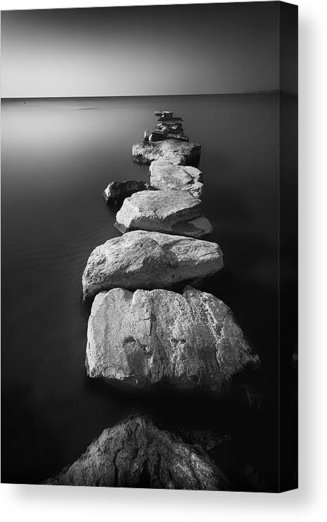 Lake Canvas Print featuring the photograph Stepping stones by Dominique Dubied
