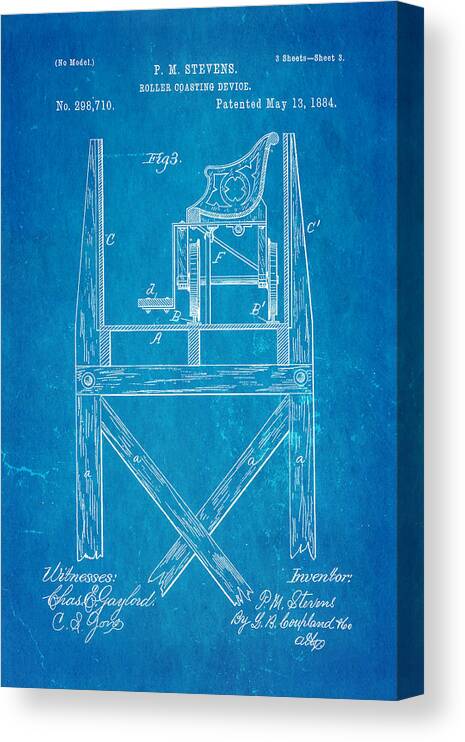 Engineer Canvas Print featuring the photograph Stevens Roller Coaster Patent Art 3 1884 Blueprint by Ian Monk