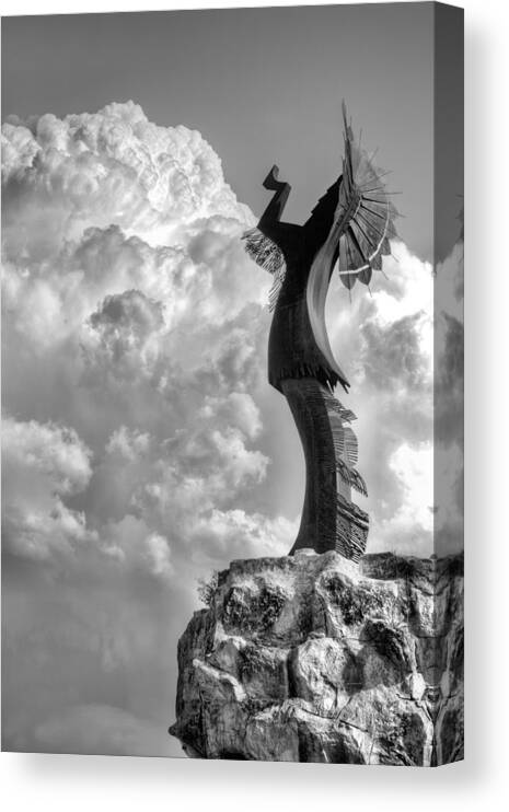 The Keeper Of The Plains Canvas Print featuring the photograph Storm Watcher BW by JC Findley