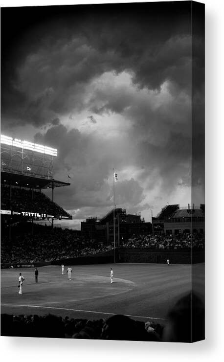 Cubs Canvas Print featuring the photograph Stormy Night at Wrigley Field by Kathryn McBride