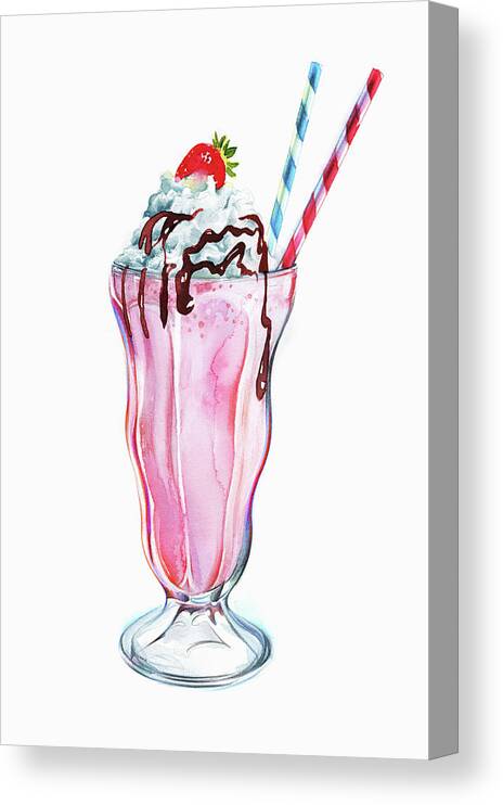Chocolate Icing Canvas Print featuring the painting Strawberry Milkshake With Whipped Cream by Ikon Ikon Images