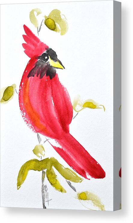 Cardinal Canvas Print featuring the painting Sumi-e Cardinal II by Beverley Harper Tinsley