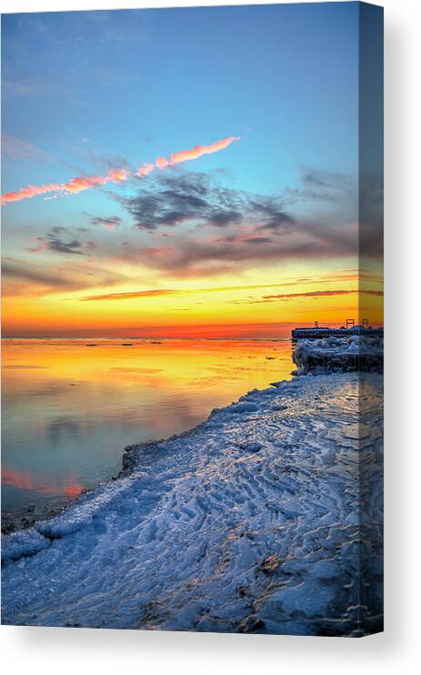 Lake Michigan Canvas Print featuring the photograph Sunrise Lake Michigan North of Chicago 1-4-14 006 by Michael Bennett