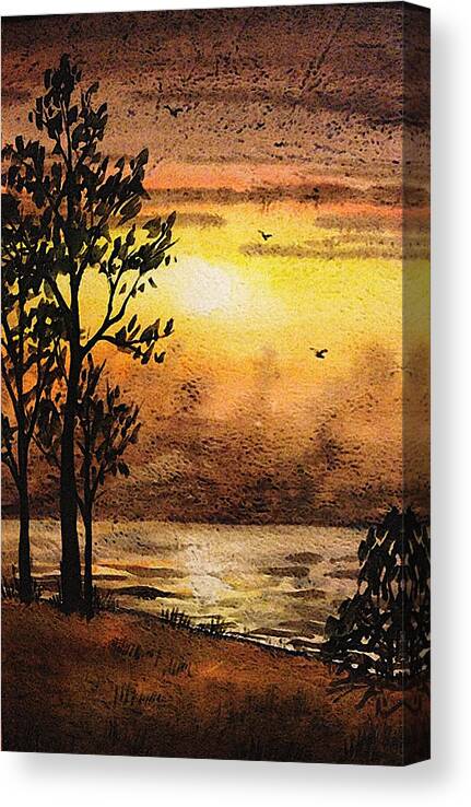 Lake Canvas Print featuring the painting Sunset At The Lake by Irina Sztukowski