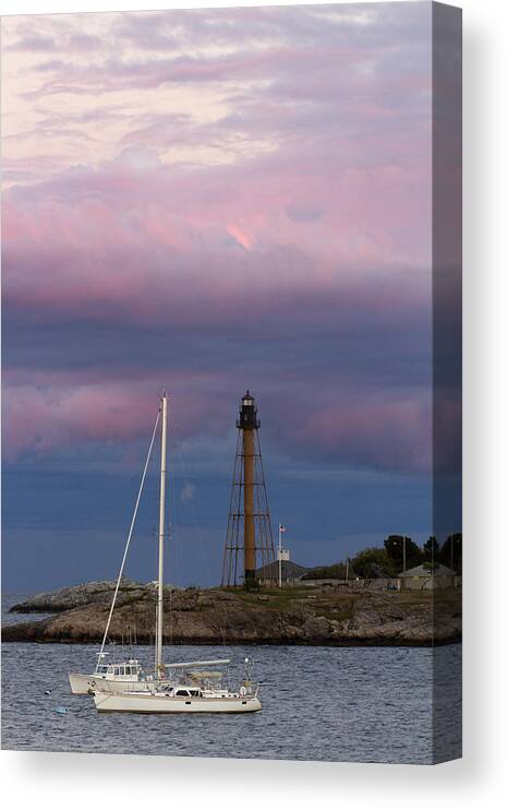 Lighthouse Canvas Print featuring the photograph Sunset Lighthouse at Marblehead by Deborah Penland