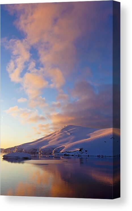 Nis Canvas Print featuring the photograph Sunset Over Mountains Lemaire Channel by Erik Joosten