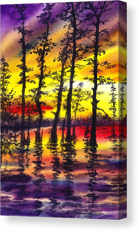Sunset Canvas Print featuring the painting Sunset Through The Trees by Irina Sztukowski