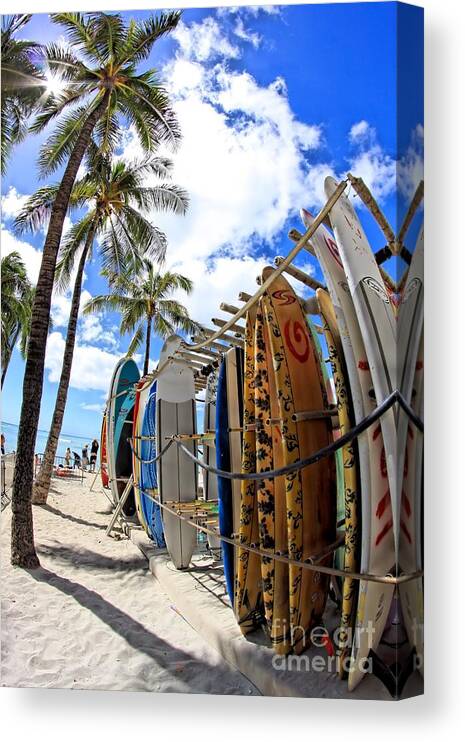 Hawaii Canvas Print featuring the photograph Surf and Sun Waikiki by DJ Florek