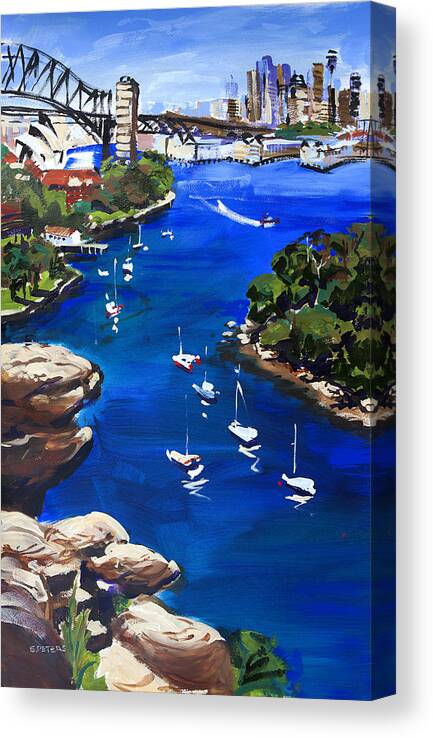 Sydney Canvas Print featuring the painting Sydney Harbour Boats by Shirley Peters